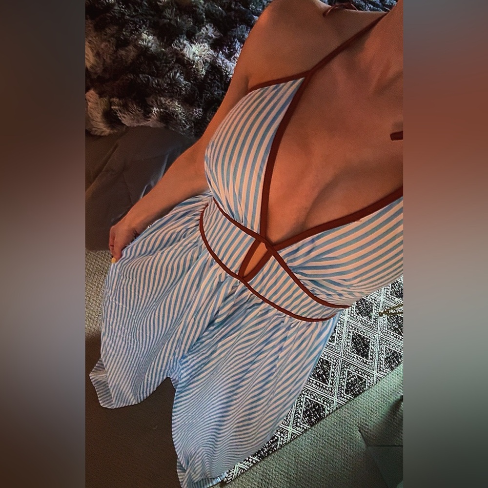 Blue and White Striped Summer Maxi Dress
